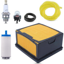 Air filter for Husqvarna K760 K770 concrete saw with fuel filter tube, primer bulb, and spark plug replacement.