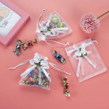 Set of 50 pink and white organza gift bags with drawstring, 10.2 x 12.7 cm, gift bags for wedding favors, small gifts