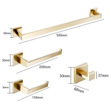 (Brushed Gold 4 Pcs) Luxury Black Bathroom Accessories Set Bathroom Hardware Set Household Hanger Towel Rack Roll Paper Rack Coat Hook Sets 4 Pcs Kit
