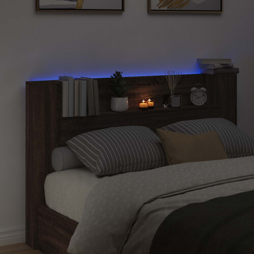 VidaXL vidaXL Storage Headboard with LED Brown Oak Engineered Wood 1