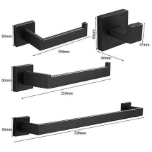 (Black 4 Pcs) Luxury Black Bathroom Accessories Set Bathroom Hardware Set Household Hanger Towel Rack Roll Paper Rack Coat Hook Sets 4 Pcs Kit