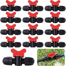 Pack of 20 16mm PE drip valves with barb locking fitting - Turns water flow on/off. Label