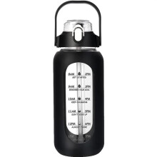64oz Glass Bottle with Straw, Silicone Sleeve and Time Marker, for Gym, Home Office, Black