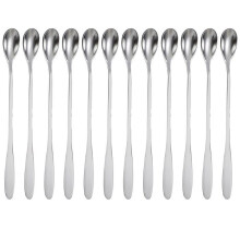 Intirilife Set of 12 Long Stainless Steel Spoons - Length 18.9 cm - For latte macchiatos, cocktails, desserts and more