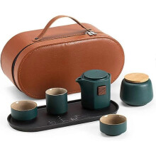 Kung Fu Portable Tea Set - Travel Set with Teapot, Tea Cups and Bag, Elegant Gift for Men - Green