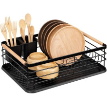 Dish drainer - AIMOONSA - Compact model - Black - Drip tray - Removable cutlery holder