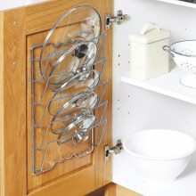 Storage rack for 5 pot lids – Dimensions 43x28 cm – Sturdy metal construction – Easy installation