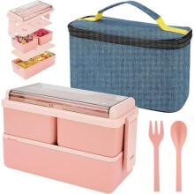 Bento Box - PZCC - 14L - 3 Compartments - Insulated Bag Included - Pink