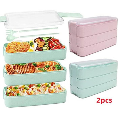 Plastic Lunch Box - 2-Piece Set - Pink - Dimensions 18x10.5x8 cm - Material: PP