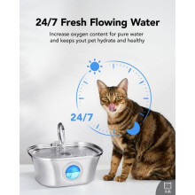 (Matches the image, 3.2L) CE 3.2L 108oz Stainless Steel Boat Type Water Fountain with Level Window USB Dog Pet Dispenser