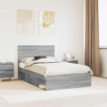 vidaXL Bed Frame Grey Sonoma 120 x 190 cm Solid Pine Wood
