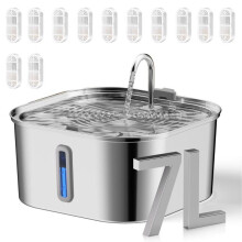 (Matches the image) 7L High-capacity Stainless Steel Cat Dog Pet Fountain Dispenser with Water Level Window Multi-layer Filtering Silent Water Pump