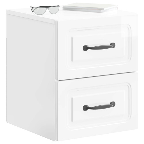 VidaXL vidaXL Wall-Mounted Bedside Cabinet with Drawer 2 pcs High Gloss White 1