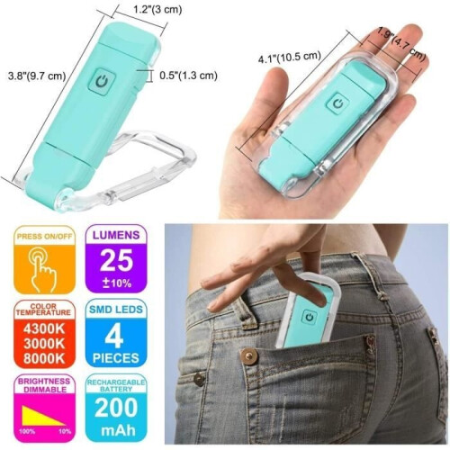 Book reading light, USB rechargeable LED reading light, 3 brightness settings, eye protection, blue 2