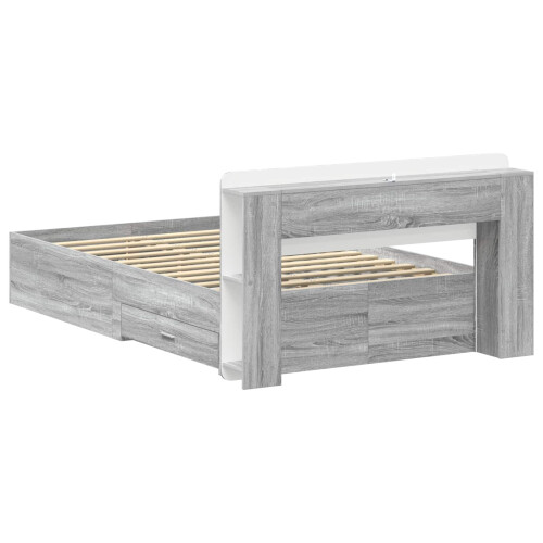 VidaXL vidaXL Bed Frame with Storage Grey Sonoma 120 x 190 cm Engineered Wood 2