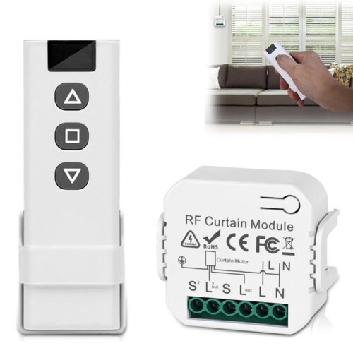 Wireless roller shutter control kit: Controls the roller shutter motor via RF remote control + receiver module