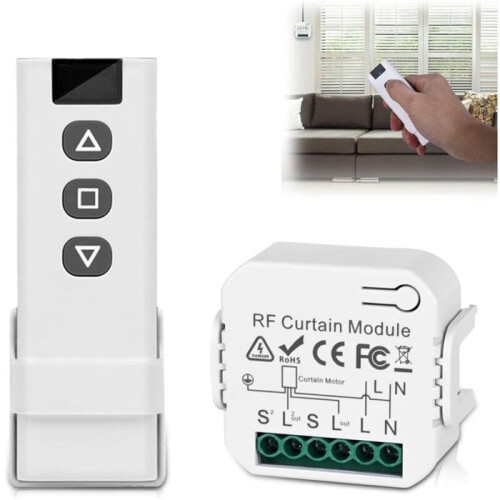 Wireless Roller Shutter Control Kit - 100m RF Remote Control + Receiver - Radio Switch for Blinds and Shutters - Easy Installation