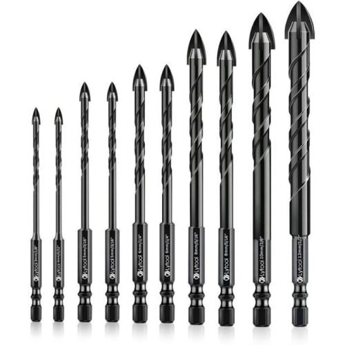 10-Piece Glass/Tile Drill Bit Set, Ceramic Hex Shank, Precise Tile/Glass Drilling