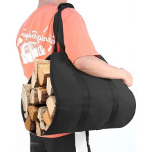 Firewood Carrier Bag - Canvas - Large Capacity - Water Resistant - Black