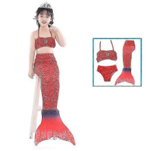 (100CM, Red) kids mermaid tail for girls mermaid swimsuit for swimming children birthday pool party gift