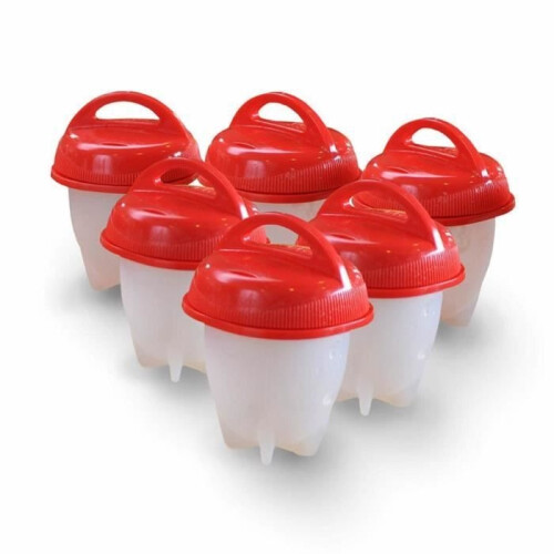 6-Piece Egglettes Series Egg Cooker for Hard-Boiled Eggs (Shellless) - Non-Stick Silicone Egg Cups - Red