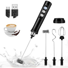USB milk frother, electric milk frother, 3-speed adjustable, with 3 stainless steel beaters, for coffee, matcha