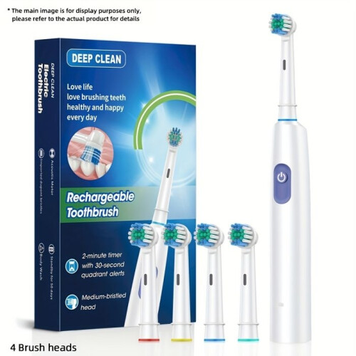 4-Head Rotating Electric Toothbrush Set, Sonic Electric Toothbrush, Smart Timer