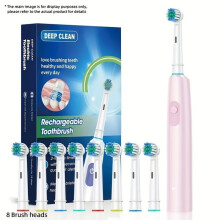 Adult electric toothbrush set with 8 replacement brush heads, extra soft nylon bristles, USB charging