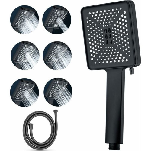 Shower Head - RNEMITERY - Massaging - 6 Modes - Water Saving - 1.5M Hose Black