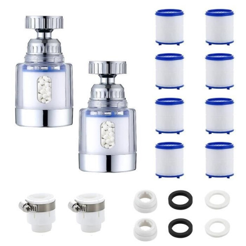 Tap water filter - Anti-limescale - 360 rotating - 2 pieces - 8 filter elements