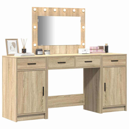 VidaXL vidaXL Dressing Table with Mirror Lights 3 pcs Brown Engineered Wood 1