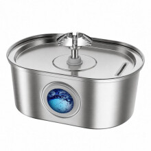 (3.2l oval faucet (round window), US Plug) 3.2L Oval Stainless Steel Pet Water Fountain with Automatic Circulation and Filter for Cats and Dogs