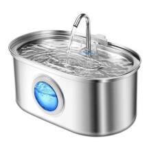(3.2l oval faucet (no window), UK Plug) 3.2L Oval Stainless Steel Pet Water Fountain with Automatic Circulation and Filter for Cats and Dogs