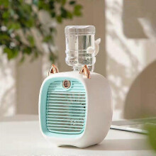 (Grey Sliver Ears) 2400Mah Mini Air Conditioner Portable Desktop Fan Humidifier Purifier 3 Speed 2 Mode Spray Usb Table Fan Car Home Camping Travel