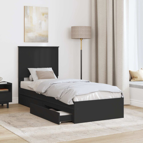 VidaXL vidaXL Storage Bed with Headboard Black 75 x 190 cm Engineered Wood 1