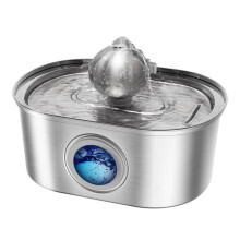 (3.2l oval center faucet (round window), CN Plug) 3.2L Oval Stainless Steel Pet Water Fountain with Automatic Circulation and Filter for Cats and Dogs