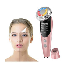 Facial Lifting Device, 7-in-1 LED Face and Neck Device, 7-Mode Electric Beauty Anti-Wrinkle Facial Device with 3 LEDs (Pink)