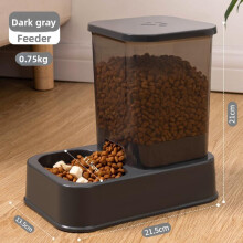 (Dark grey, Feed water) Automatic Drinking Water Cat Dog Bowl Anti-Tipping Double Bowl Pet Food Feeder for Cats and Dogs