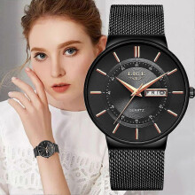 (black rose gold) Women Watches LIGE Top Brand Luxury Ultra Thin Bracelet Wrist Watch Female Mesh Strap Waterproof Quartz Clock Relogio Femininos