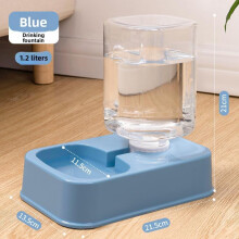 (Dark blue, Feed water) Automatic Drinking Water Cat Dog Bowl Anti-Tipping Double Bowl Pet Food Feeder for Cats and Dogs