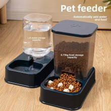 (Dark blue, Feeding) Automatic Drinking Water Cat Dog Bowl Anti-Tipping Double Bowl Pet Food Feeder for Cats and Dogs