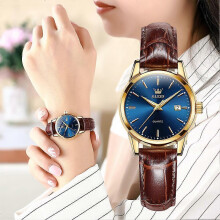 (Blue face) OLEVS Top Brand Quartz Ladies Watches Waterproof Leather Strap Fashion Women Watch Date Clock