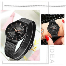 (Brown) Women Watches LIGE Top Brand Luxury Ultra Thin Bracelet Wrist Watch Female Mesh Strap Waterproof Quartz Clock Relogio Femininos