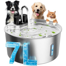 (Au power adapter) 7L Stainless Steel Automatic Pet Water Fountain with Round Window Blue LED Night Light for Cats Dogs