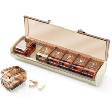 Weekly pill organizer, 7-day pill organizer, medication and vitamin case for handbag pouch (White)
