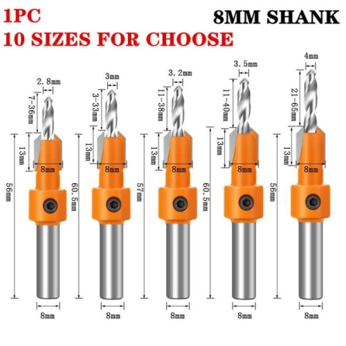 5pcs 8mm shank - 8mm shank countersunk drill bit, 1 piece 1