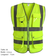 Yellow vest, 9 pockets, Class 2 high-visibility safety vest with reflective strips - Unisex (M)