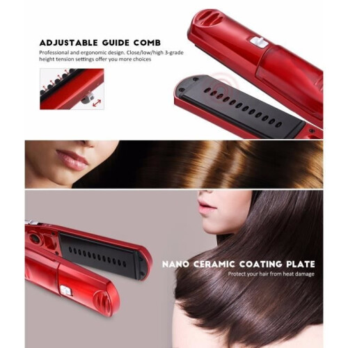 Hair straightener with steam function, adjustable temperature setting, quick-curling iron, professional styling tool, ceramic plates 1