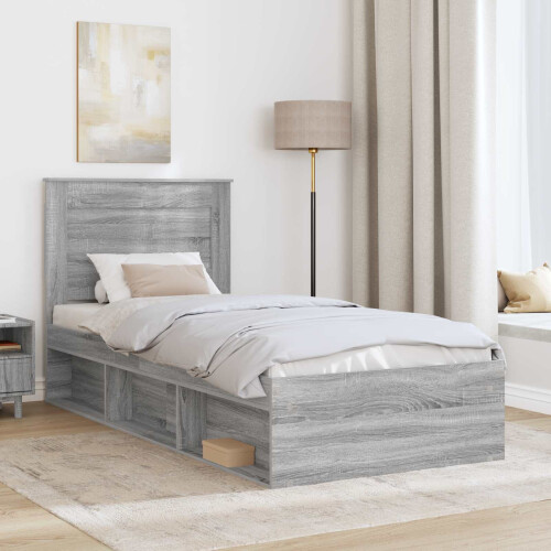 VidaXL vidaXL Bed Frame with Drawer Grey Sonoma 75 x 190 cm Solid Pine Wood 2