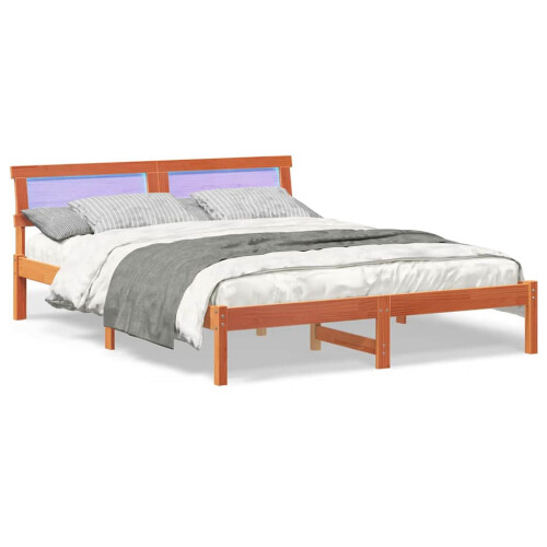 VidaXL vidaXL Bed Frame with Headboard Wax Brown 140 x 200 cm Solid Pine Wood 2